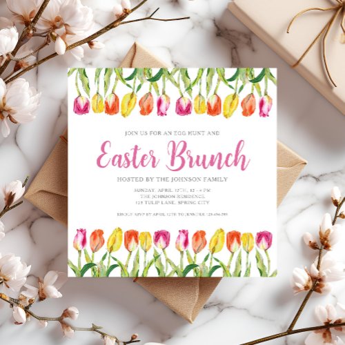 Elegant Pink Floral Tulip Easter Brunch Invitation