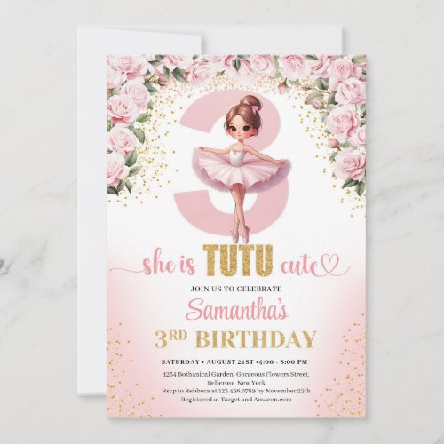 Elegant pink floral tutu dress gold girl 3rd invitation