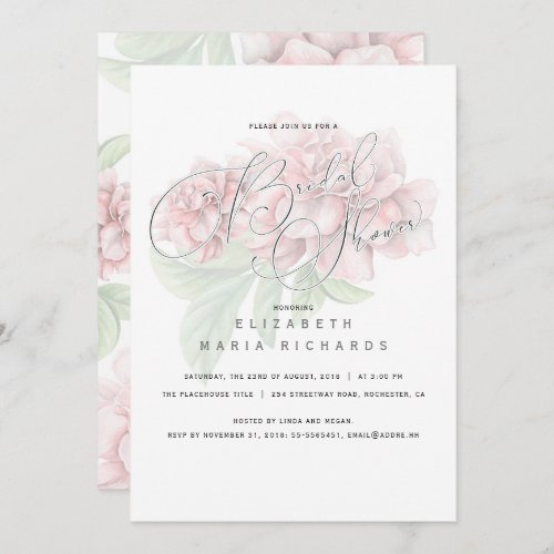 Elegant Pink Floral Typography Bridal Shower Invitation
