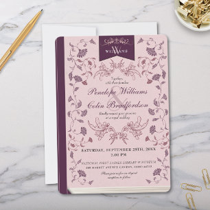 Elegant Pink Floral Vintage Book Cover Wedding Invitation