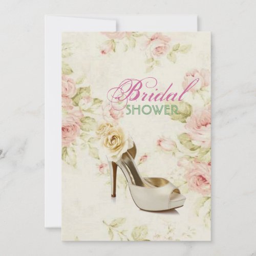 elegant Pink Floral vintage shoe Bridal Shower Invitation