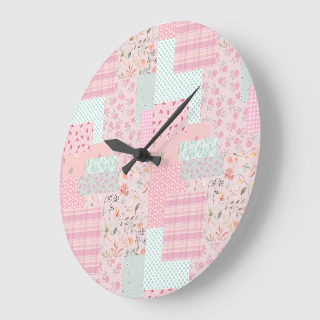 Elegant Pink Floral Wall Clock | Soft Rose Aesthet (Angle)