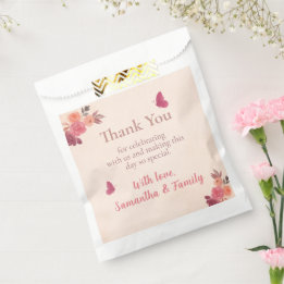 Elegant Pink Floral Watercolor 1st Birthday Favor Bag