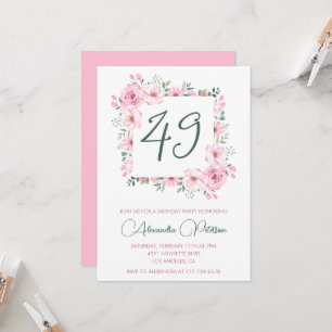 Elegant Pink Floral Watercolor 49th birthday Invitation