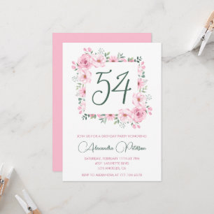Elegant Pink Floral Watercolor 54th birthday Invitation