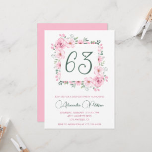 Elegant Pink Floral Watercolor 63rd birthday Invitation