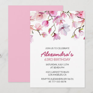 Elegant Pink Floral Watercolor 63rd birthday Invitation