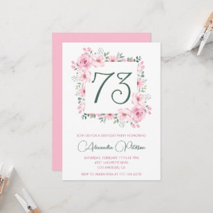 Elegant Pink Floral Watercolor 73rd birthday Invitation