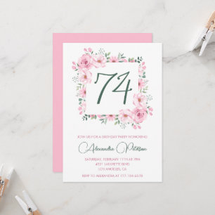 Elegant Pink Floral Watercolor 74th birthday Invitation