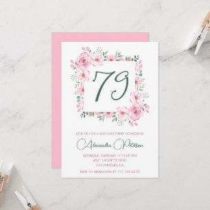 Elegant Pink Floral Watercolor 79th birthday Invitation