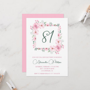 Elegant Pink Floral Watercolor 81st birthday  Invitation