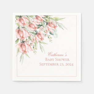 Elegant Pink Floral Watercolor Baby Shower Napkins