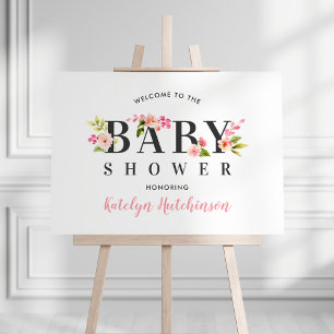 Elegant Pink Floral Watercolor Baby Shower Welcome Foam Board
