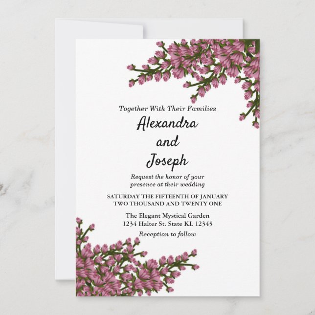 Elegant Pink Floral Watercolor Botanical Wedding  Announcement (Front)