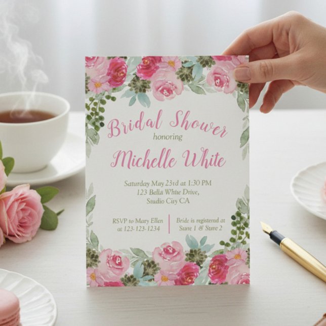 Elegant Pink Floral Watercolor Bridal Invitation (Creator Uploaded)