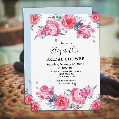 Elegant Pink Floral Watercolor Bridal Shower   Invitation