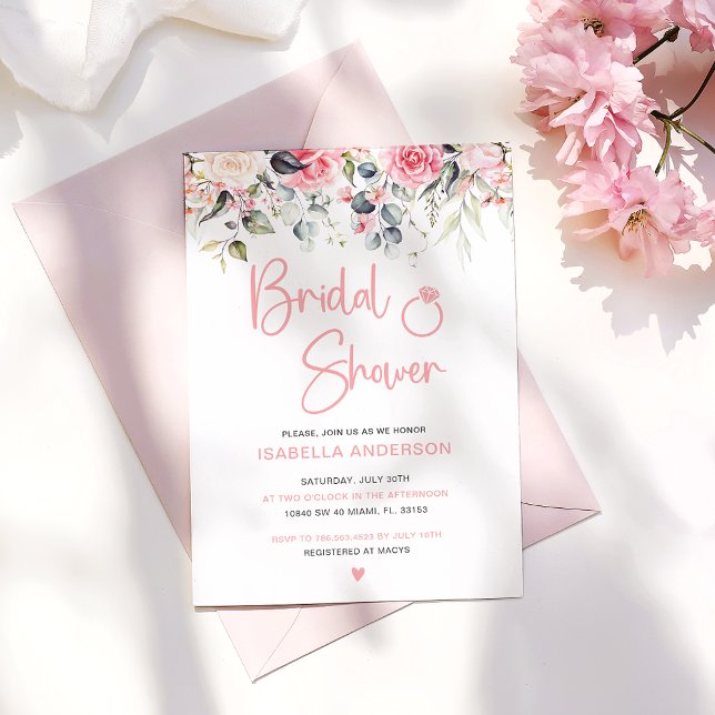 Elegant Pink Floral Watercolor Bridal Shower Invitation (Creator Uploaded)