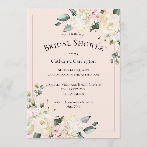 Elegant Pink Floral Watercolor Bridal Shower Invitation