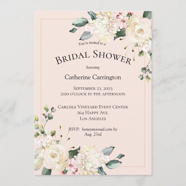 Elegant Pink Floral Watercolor Bridal Shower Invitation (Front)