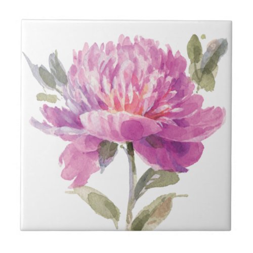 Elegant Pink Floral Watercolor Ceramic Tile