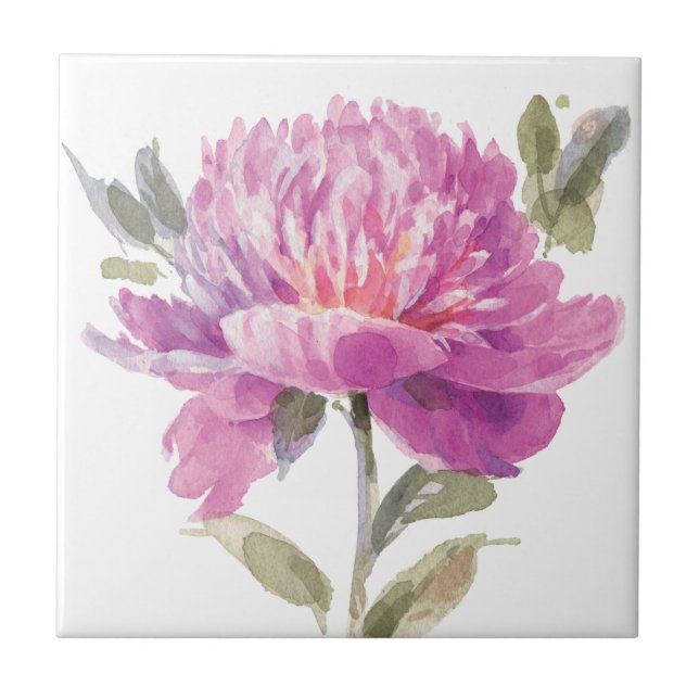 Elegant Pink Floral Watercolor Ceramic Tile (Front)