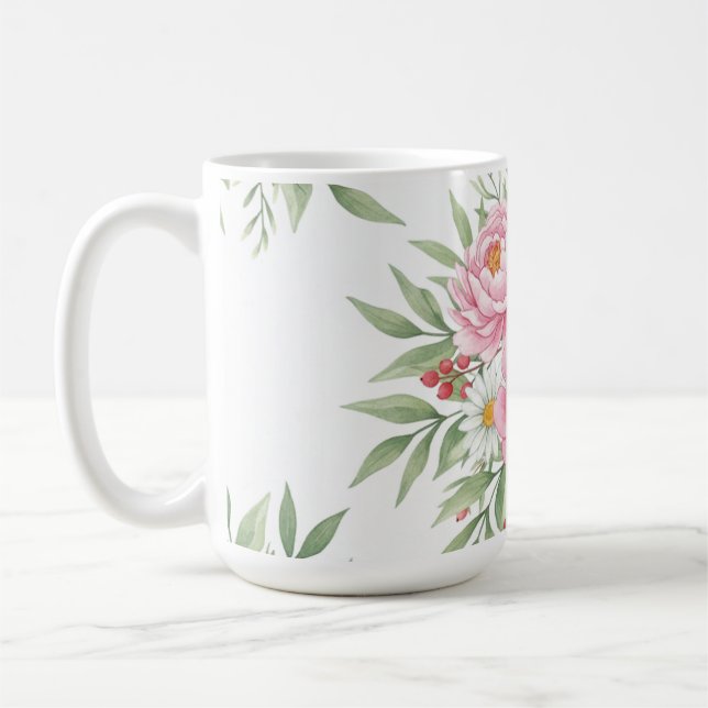 Elegant Pink Floral Watercolor Coffee Mug"  Coffee Mug (Left)