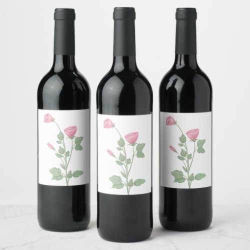 Elegant Pink Floral Watercolor Flowers Wedding Wine Label