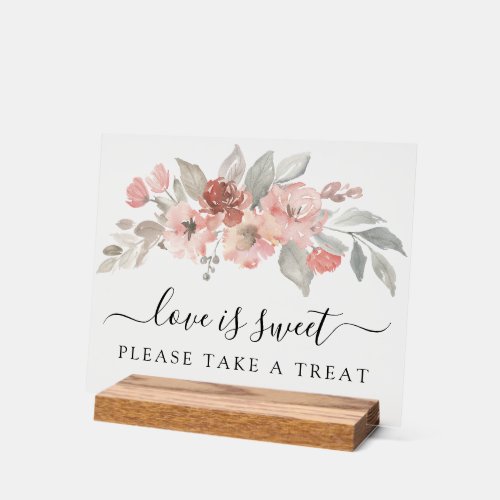 Elegant Pink Floral Watercolor Love is Sweet Acrylic Sign
