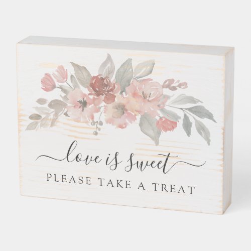 Elegant Pink Floral Watercolor Love is Sweet Wooden Box Sign