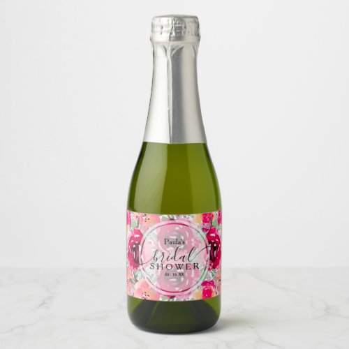 Elegant Pink Floral Watercolor Mini Sparkling Wine Label