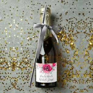 Elegant Pink Floral Watercolor Mini Sparkling Wine Sparkling Wine Label