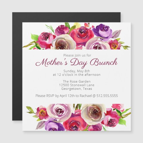 Elegant Pink Floral Watercolor Mothers Day Brunch Magnetic Invitation