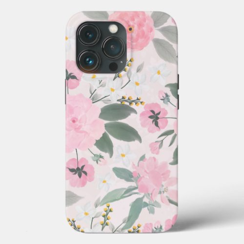 Elegant Pink Floral Watercolor Painting iPhone 13 Pro Case