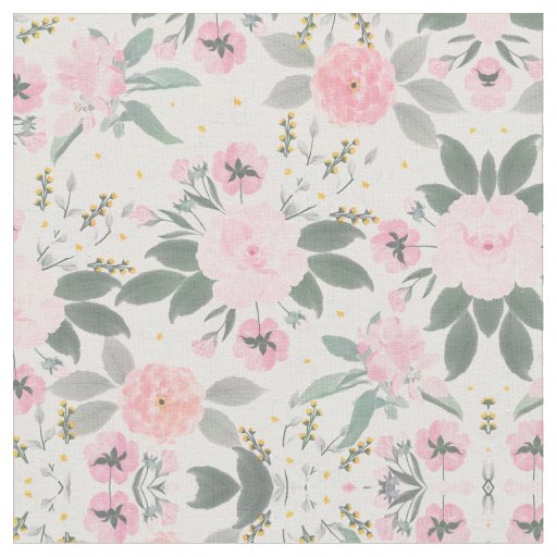 Elegant Pink Floral Watercolor Painting Fabric