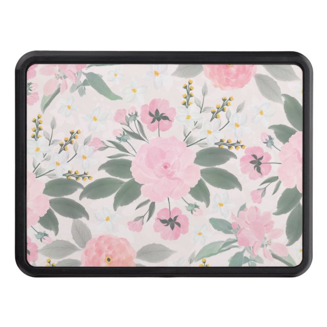 Elegant Pink Floral Watercolor Painting Hitch Cover (Front)