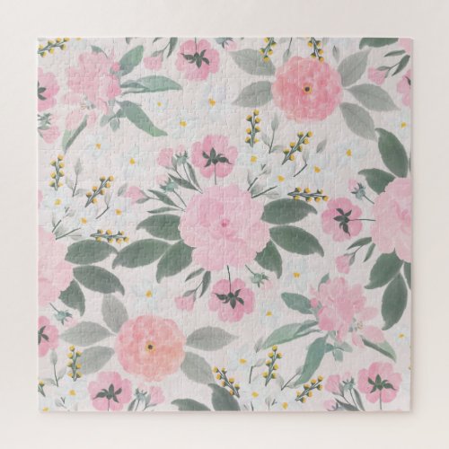 Elegant Pink Floral Watercolor Painting Jigsaw Puzzle