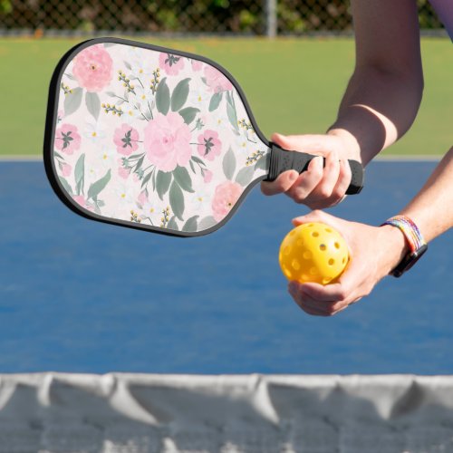 Elegant Pink Floral Watercolor Painting Pickleball Paddle