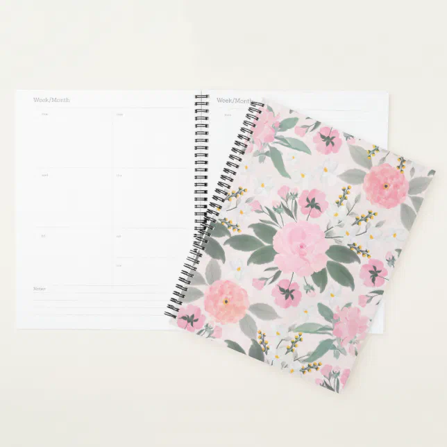 Elegant Pink Floral Watercolor Painting Planner | Zazzle