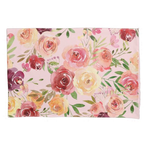 Elegant Pink Floral Watercolor Peony Flower Pillow Case