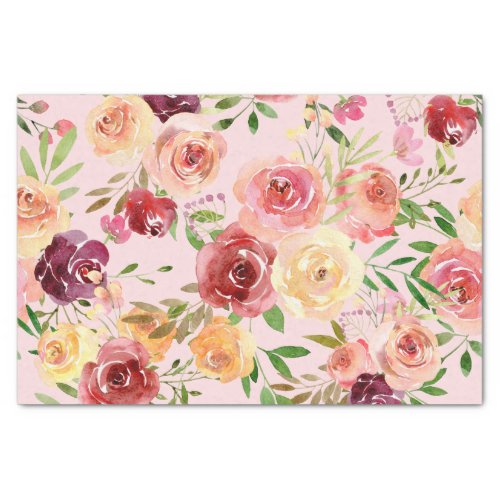 Elegant Pink Floral Watercolor Peony Flower Tissue Paper