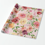 Elegant Pink Floral Watercolor Peony Flower Wrapping Paper<br><div class="desc">Beautiful burgundy rose and peach peony flowers decorate this lovely light pink feminine wrapping paper for elegant women.</div>