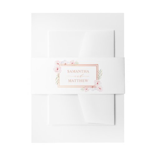 Elegant Pink Floral Watercolor Rose Gold Wedding Invitation Belly Band