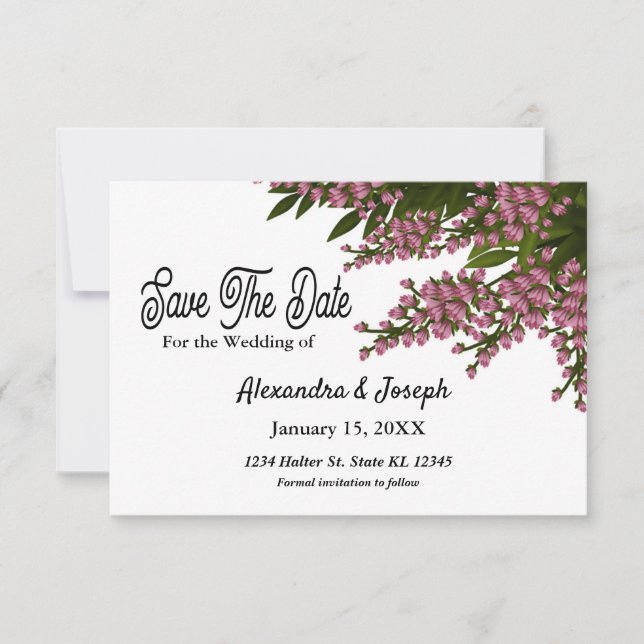 Elegant Pink Floral Watercolor Save The Date Card (Front)