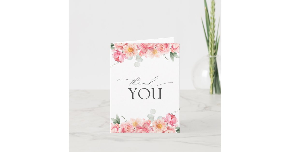Elegant Pink Floral Watercolor Thank You Card | Zazzle