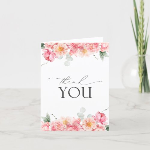 Elegant Pink Floral Watercolor Thank You Card