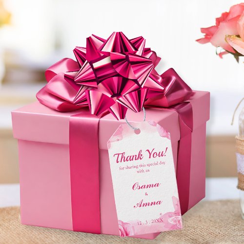 Elegant Pink Floral Watercolor Thank You Wedding  Gift Tags