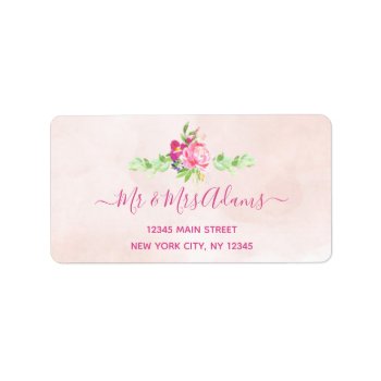 Elegant Pink Floral Watercolor Wedding Address Label by melanileestyle at Zazzle
