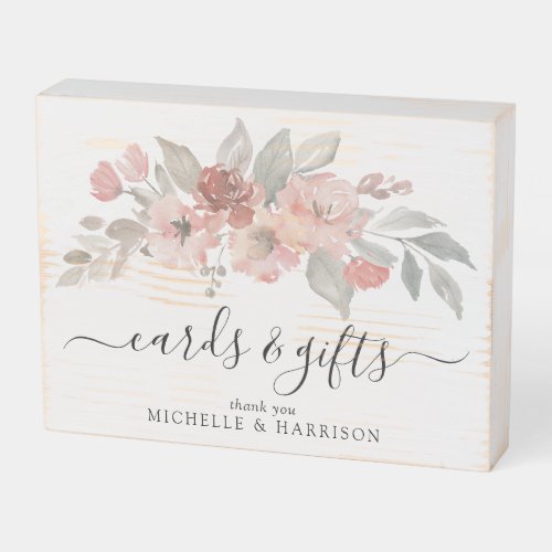 Elegant Pink Floral Watercolor Wedding Guest Book Wooden Box Sign