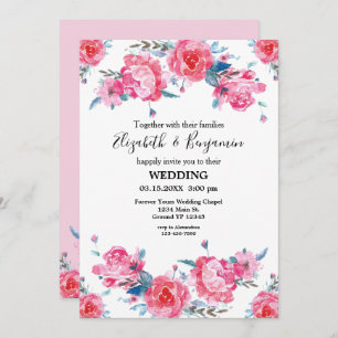 Elegant Pink Floral Watercolor Wedding Invitation