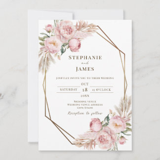 Elegant Pink Floral Watercolor Wedding Invitation